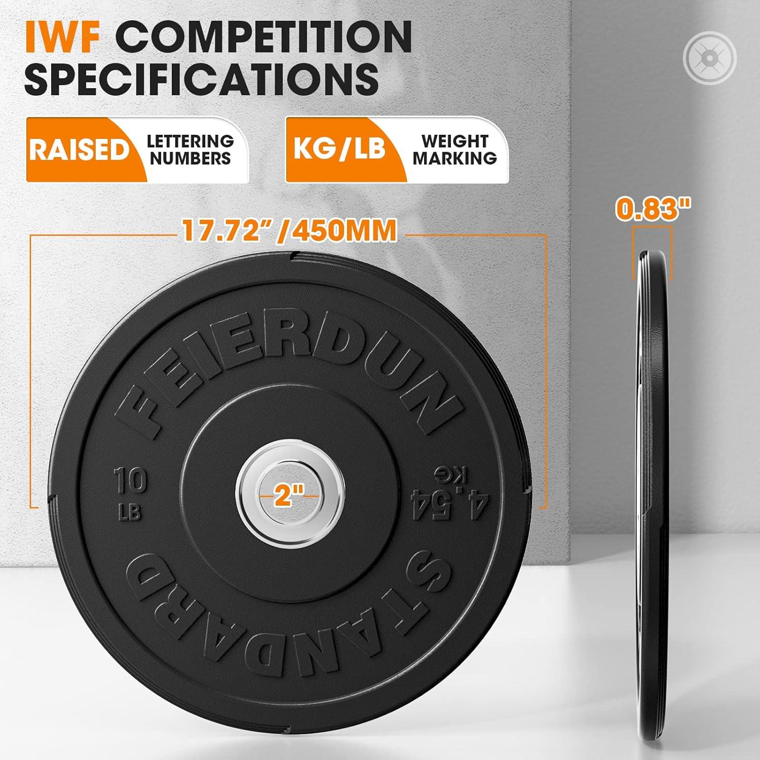 imageFEIERDUN 2 Color Olympic Bumper Plate Weight Plate for Strength Training 100 Virgin RubberA 10LBS Pair