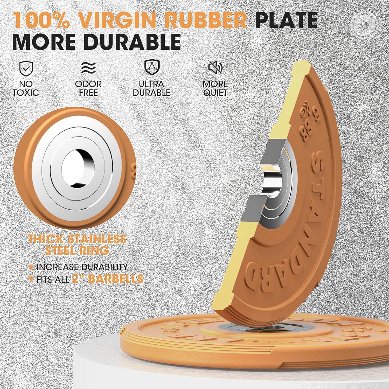 imageFEIERDUN 2 Color Olympic Bumper Plate Weight Plate for Strength Training 100 Virgin RubberB 15LBS Pair