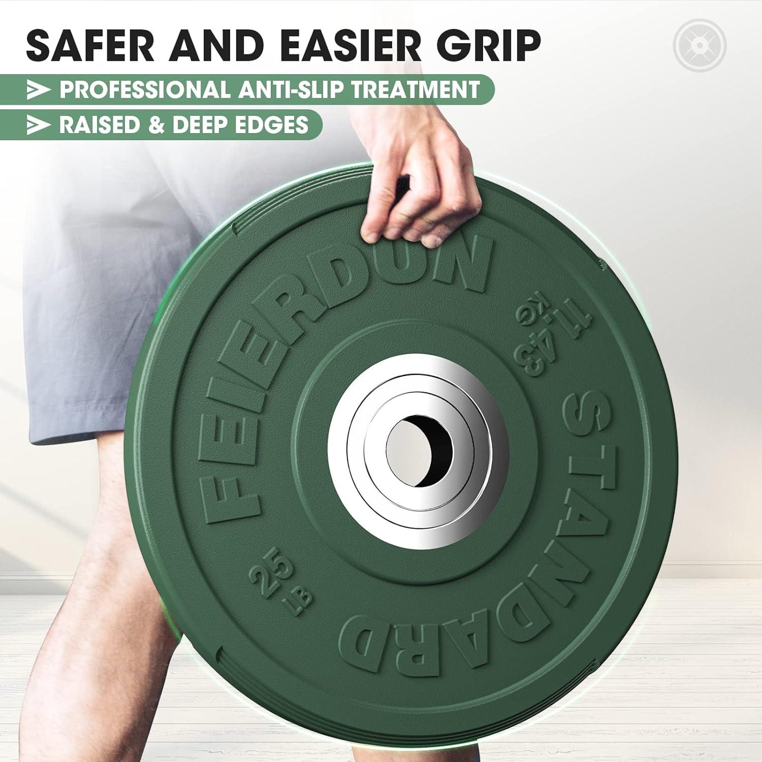 imageFEIERDUN 2 Color Olympic Bumper Plate Weight Plate for Strength Training 100 Virgin RubberC 25LBS Pair