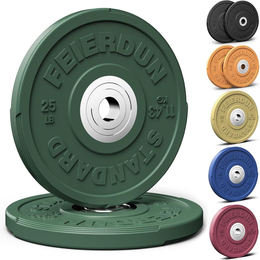 imageFEIERDUN 2 Color Olympic Bumper Plate Weight Plate for Strength Training  100 Virgin RubberC 25LBS Pair