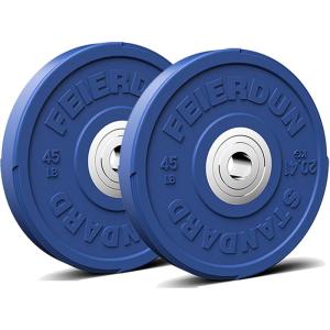 FEIERDUN 2″ Color Olympic Bumper Plate Weight Plate for Strength Training – 100% Virgin Rubber(G) 90LBS SET)