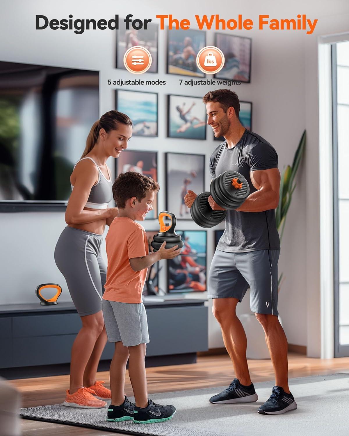 imageFEIERDUN DS2 Adjustable Dumbbells 203040457090lbs Free Weight Set with Connector 5 in1 Dumbbells Set Used as Barbell Kettlebells Push up Stand Weight Plate Fitness Exercises for Home Gym Suitable MenWomenD44LB22LB Pair