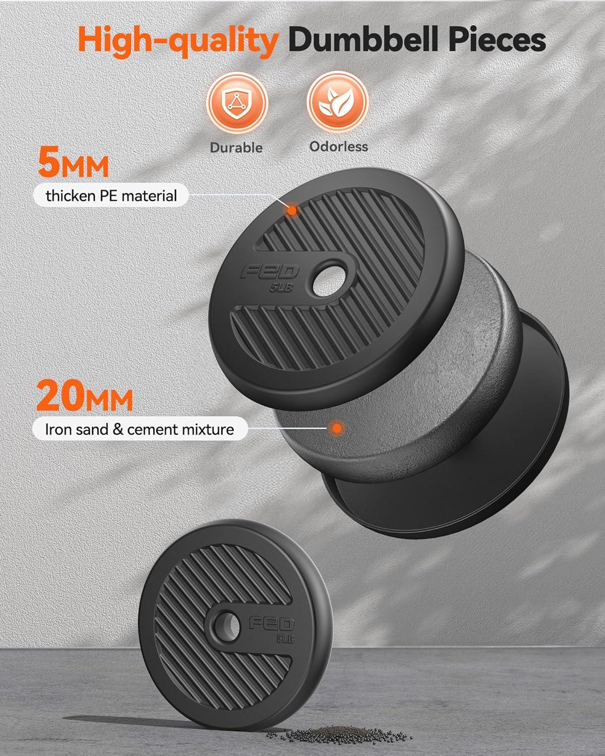 imageFEIERDUN DS2 Adjustable Dumbbells 203040457090lbs Free Weight Set with Connector 5 in1 Dumbbells Set Used as Barbell Kettlebells Push up Stand Weight Plate Fitness Exercises for Home Gym Suitable MenWomenD44LB22LB Pair