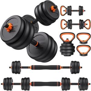 FEIERDUN DS2 Adjustable Dumbbells, 20/30/40/45/70/90lbs Free Weight Set with Connector, 5 in1 Dumbbells Set Used as Barbell, Kettlebells, Push up Stand, Weight Plate, Fitness Exercises for Home Gym Suitable Men/Women(D.44LB(22LB Pair))