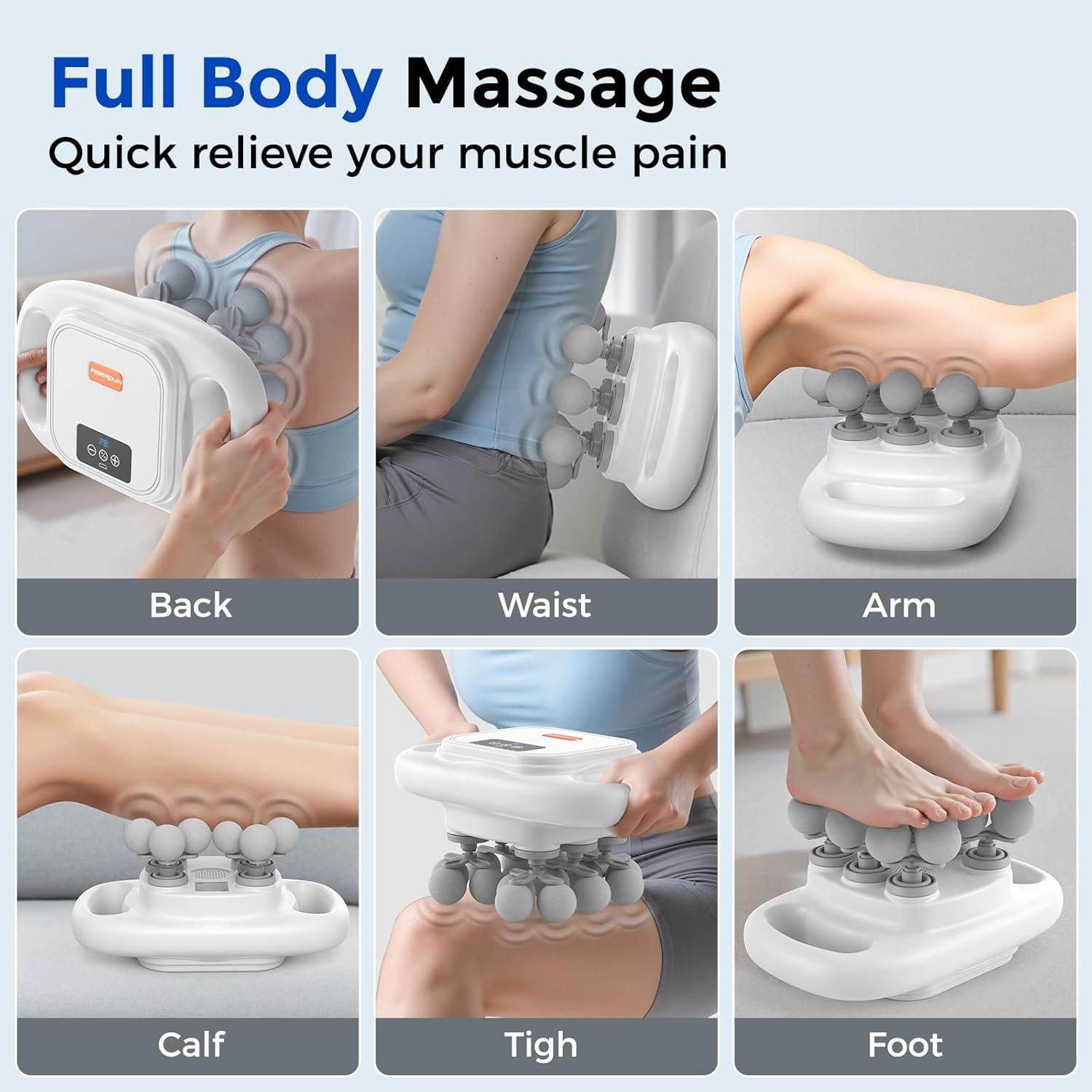 imageFEIERDUN 16Head Massage Gun Set Deep Tissue Percussion Massager with 8 Modes amp 50 Intensities Portable Quiet Muscle Massage Gun for Legs Waist Back Neck Buttocks Muscles Pain Relief WhiteGray