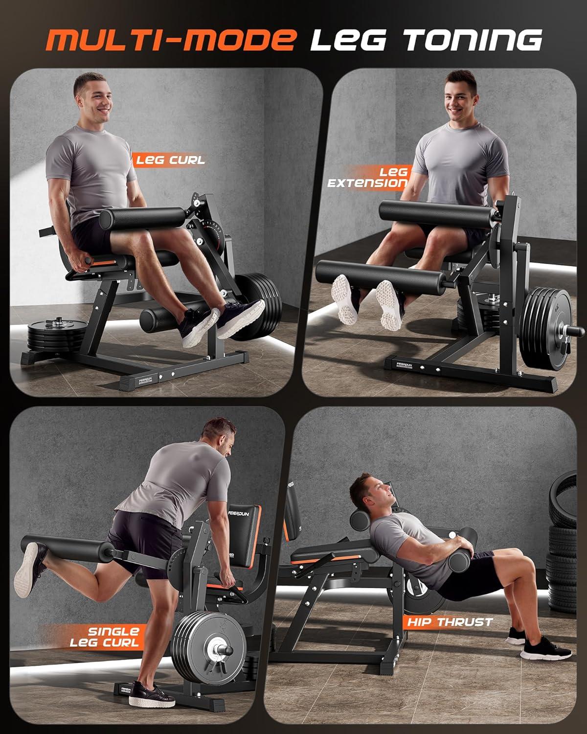 imageFEIERDUN 4in1 Adjustable Leg Extension Curl Machine 700lbs Capacity Leg Extension Machine for Lower Body Workouts Adjustable Leg Curl Machine Home Gym Equipmentblack with 160lbs Weight Plates