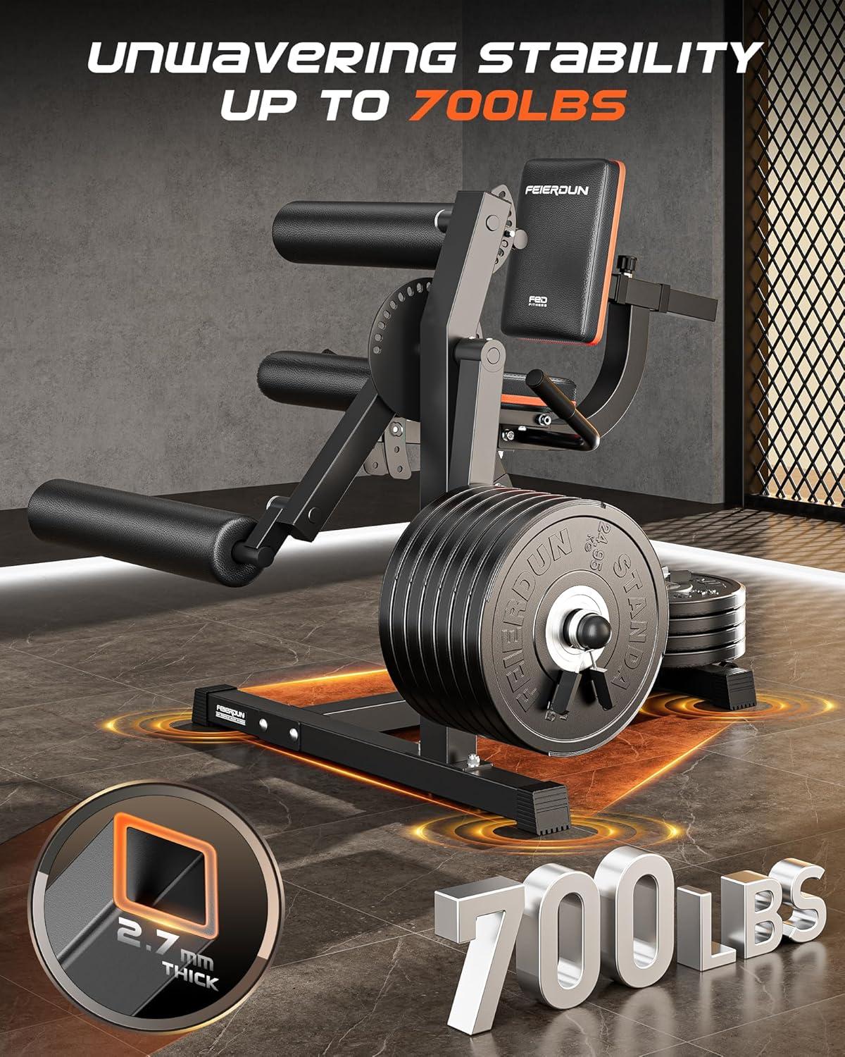 imageFEIERDUN 4in1 Adjustable Leg Extension Curl Machine 700lbs Capacity Leg Extension Machine for Lower Body Workouts Adjustable Leg Curl Machine Home Gym Equipmentblack with 160lbs Weight Plates