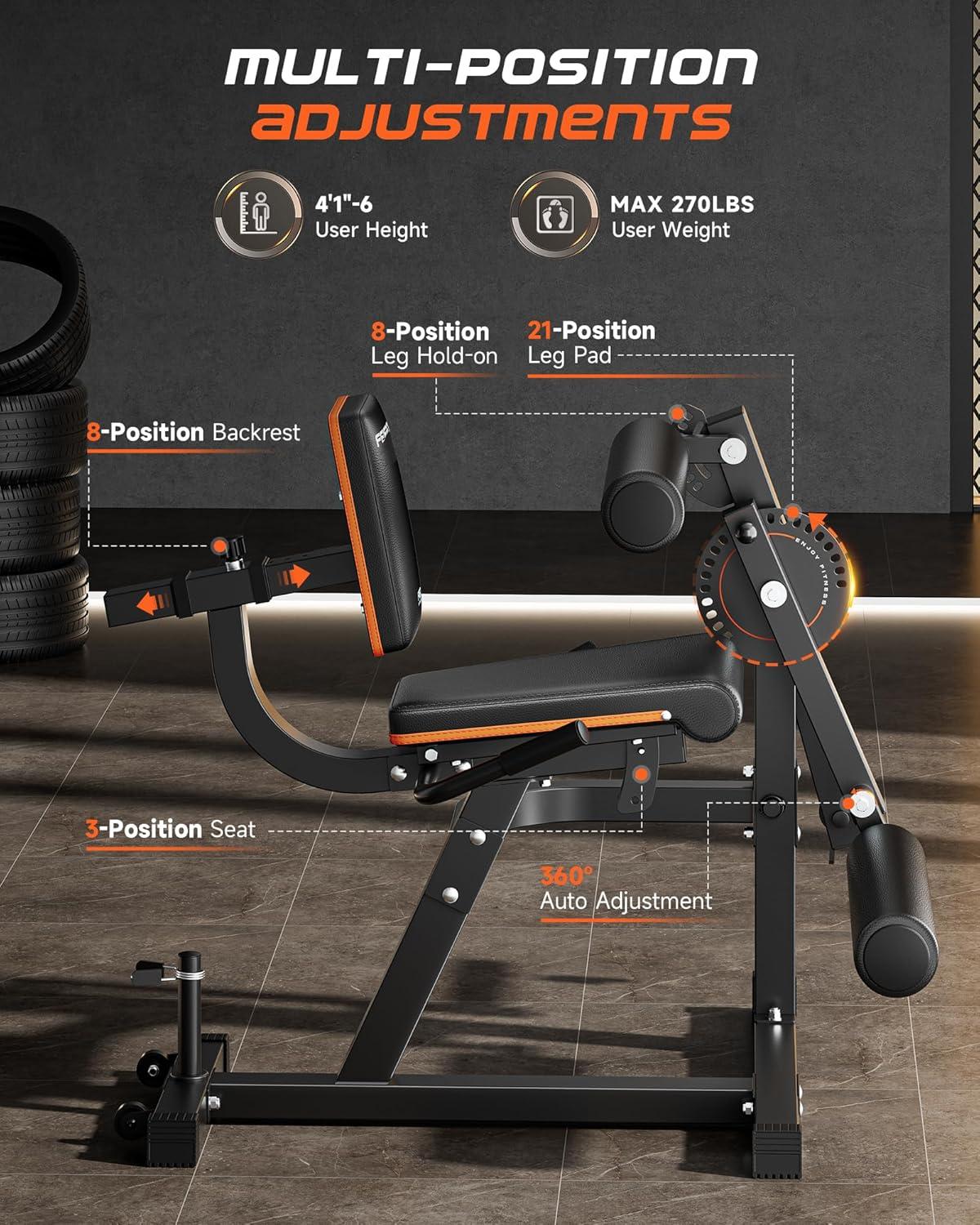 imageFEIERDUN 4in1 Adjustable Leg Extension Curl Machine 700lbs Capacity Leg Extension Machine for Lower Body Workouts Adjustable Leg Curl Machine Home Gym Equipmentblack with 160lbs Weight Plates