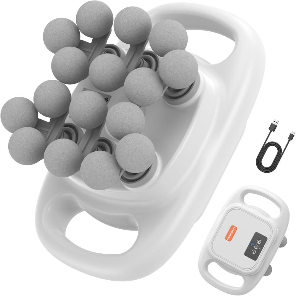 imageFEIERDUN 16Head Massage Gun Set Deep Tissue Percussion Massager with 8 Modes amp 50 Intensities Portable Quiet Muscle Massage Gun for Legs Waist Back Neck Buttocks Muscles Pain Relief WhiteGray