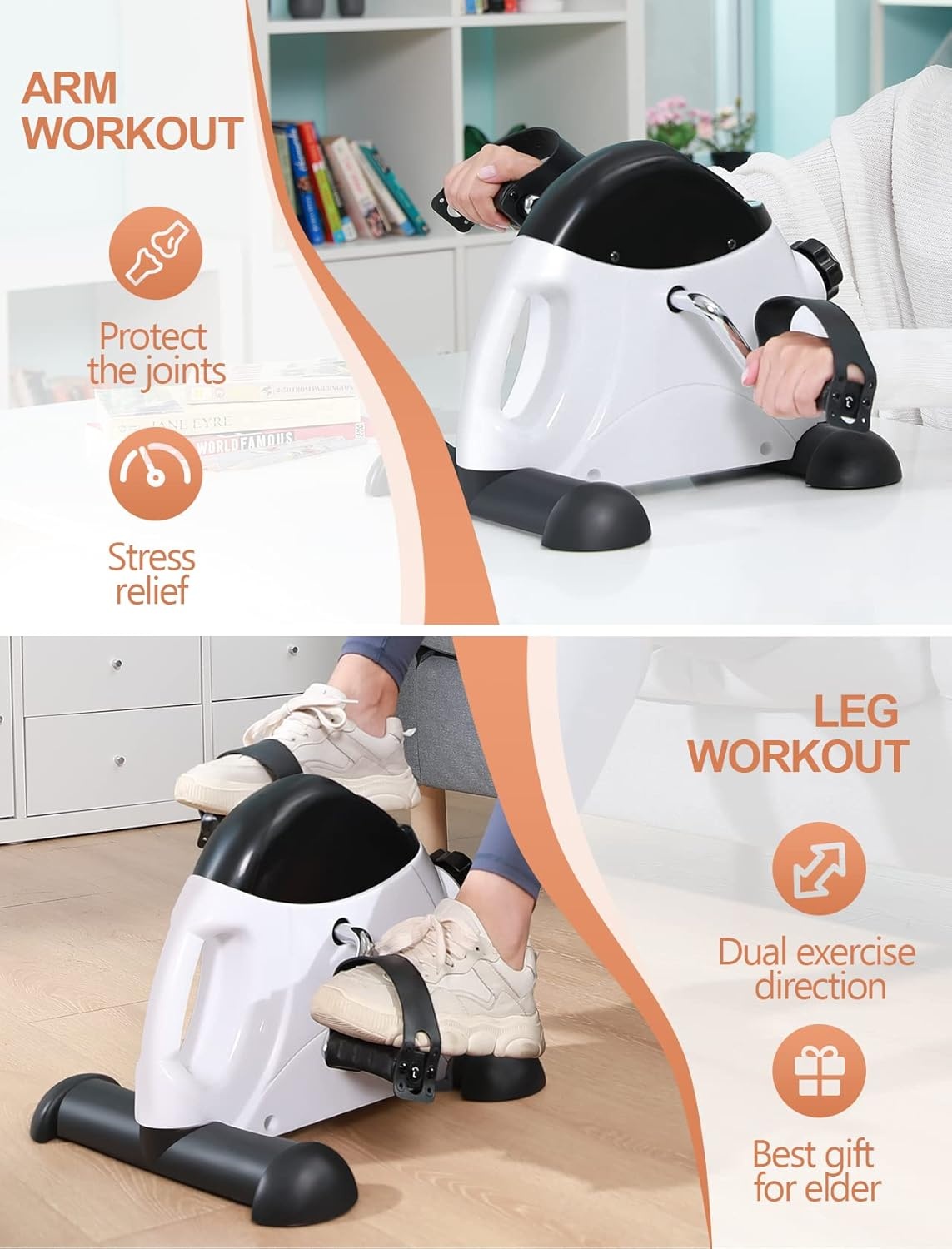 imageFEIERDUN Mini Exercise Bike Under Desk Bike Pedal Exerciser for ArmLeg Exercise Adjustable Magnetic Resistance Desk Cycle with LCD Screen Display for HomeOffice Workout