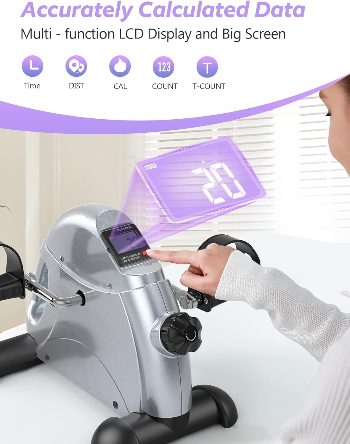imageFEIERDUN Mini Exercise Bike Under Desk Bike Pedal Exerciser for ArmLeg Exercise Adjustable Magnetic Resistance Desk Cycle with LCD Screen Display for HomeOffice Workout Silver