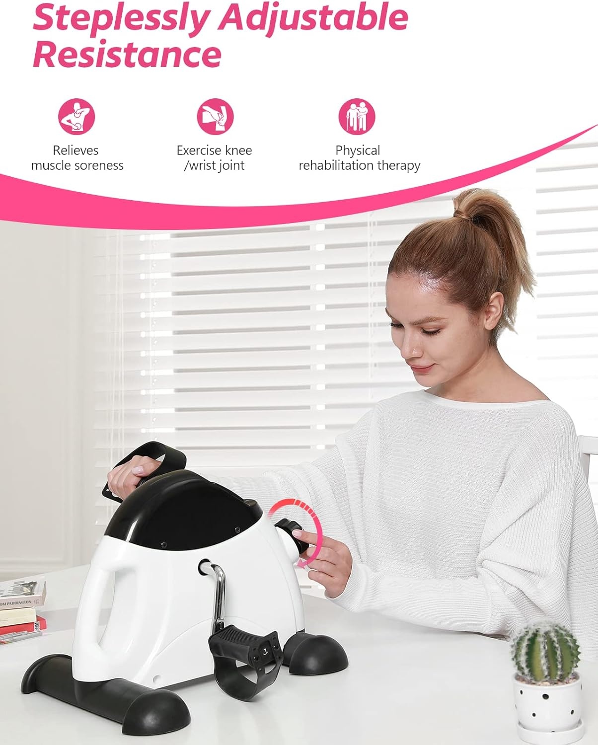 imageFEIERDUN Mini Exercise Bike Under Desk Bike Pedal Exerciser for ArmLeg Exercise Adjustable Magnetic Resistance Desk Cycle with LCD Screen Display for HomeOffice Workout New White