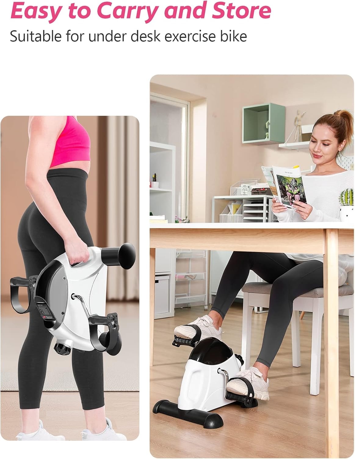 imageFEIERDUN Mini Exercise Bike Under Desk Bike Pedal Exerciser for ArmLeg Exercise Adjustable Magnetic Resistance Desk Cycle with LCD Screen Display for HomeOffice Workout New White