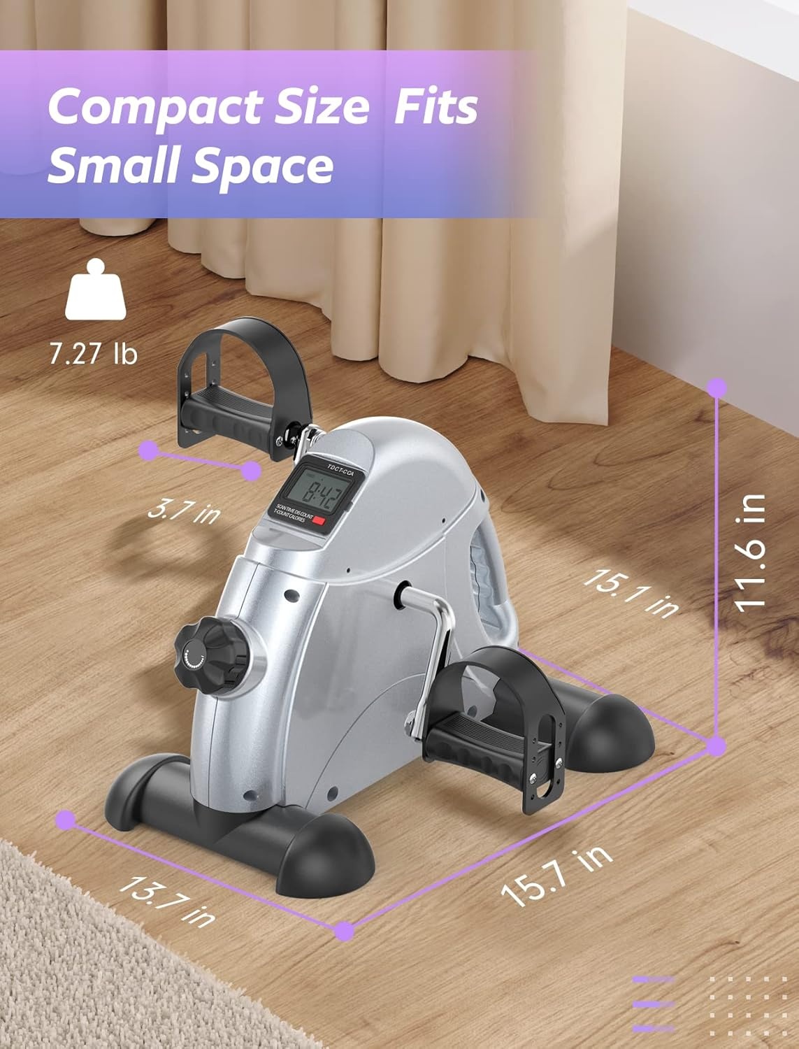 imageFEIERDUN Mini Exercise Bike Under Desk Bike Pedal Exerciser for ArmLeg Exercise Adjustable Magnetic Resistance Desk Cycle with LCD Screen Display for HomeOffice Workout Silver