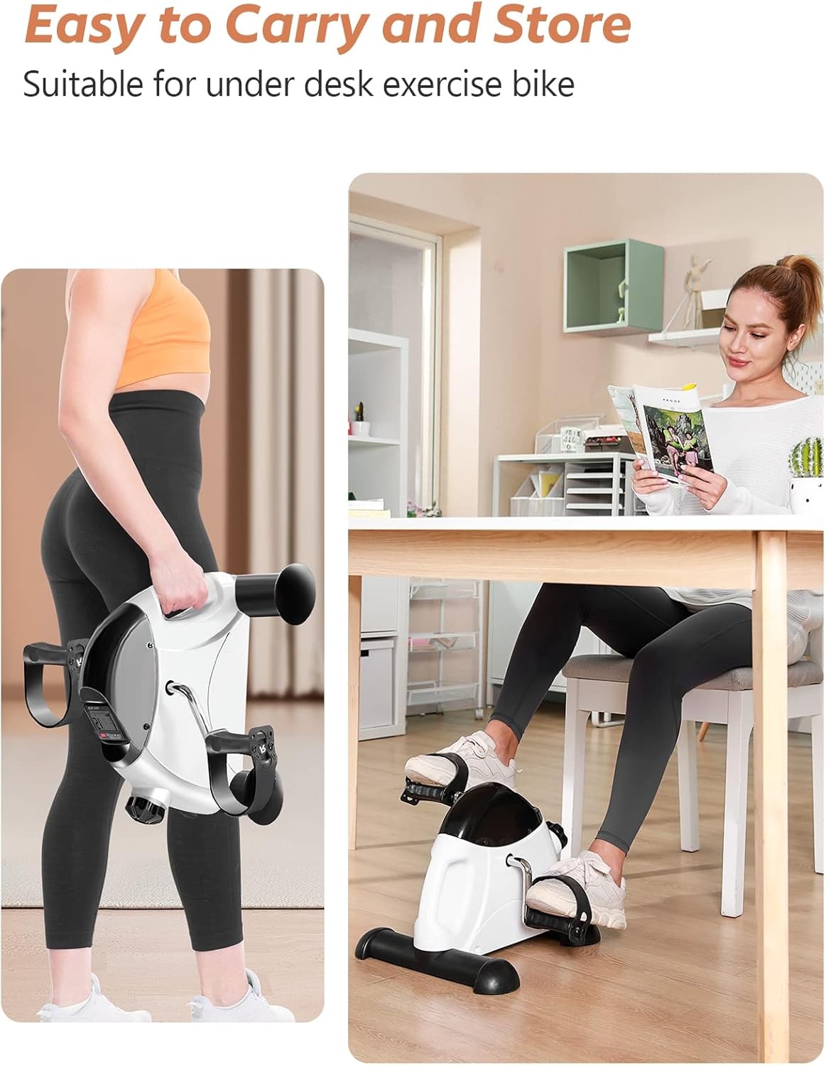 imageFEIERDUN Mini Exercise Bike Under Desk Bike Pedal Exerciser for ArmLeg Exercise Adjustable Magnetic Resistance Desk Cycle with LCD Screen Display for HomeOffice Workout