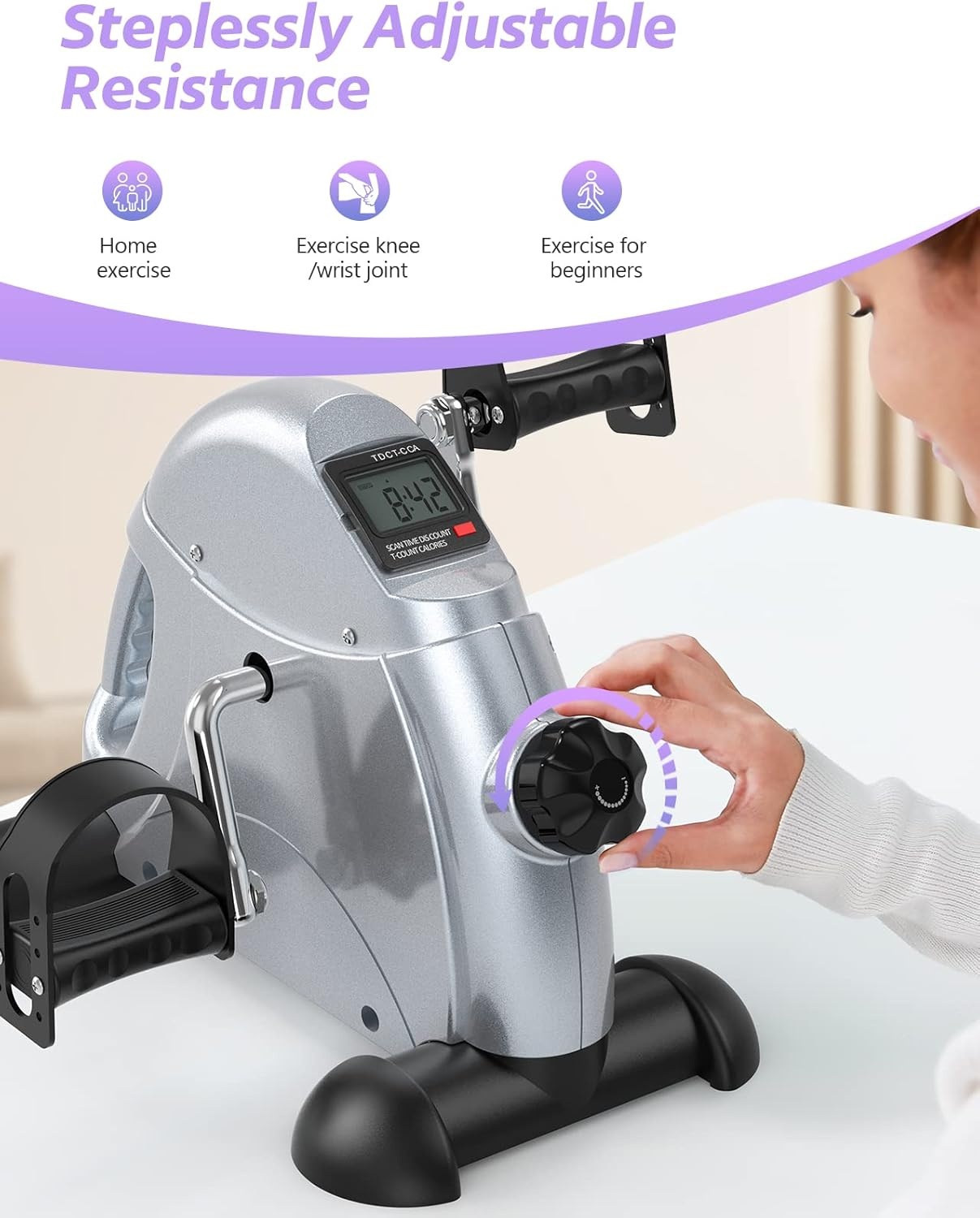 imageFEIERDUN Mini Exercise Bike Under Desk Bike Pedal Exerciser for ArmLeg Exercise Adjustable Magnetic Resistance Desk Cycle with LCD Screen Display for HomeOffice Workout Silver