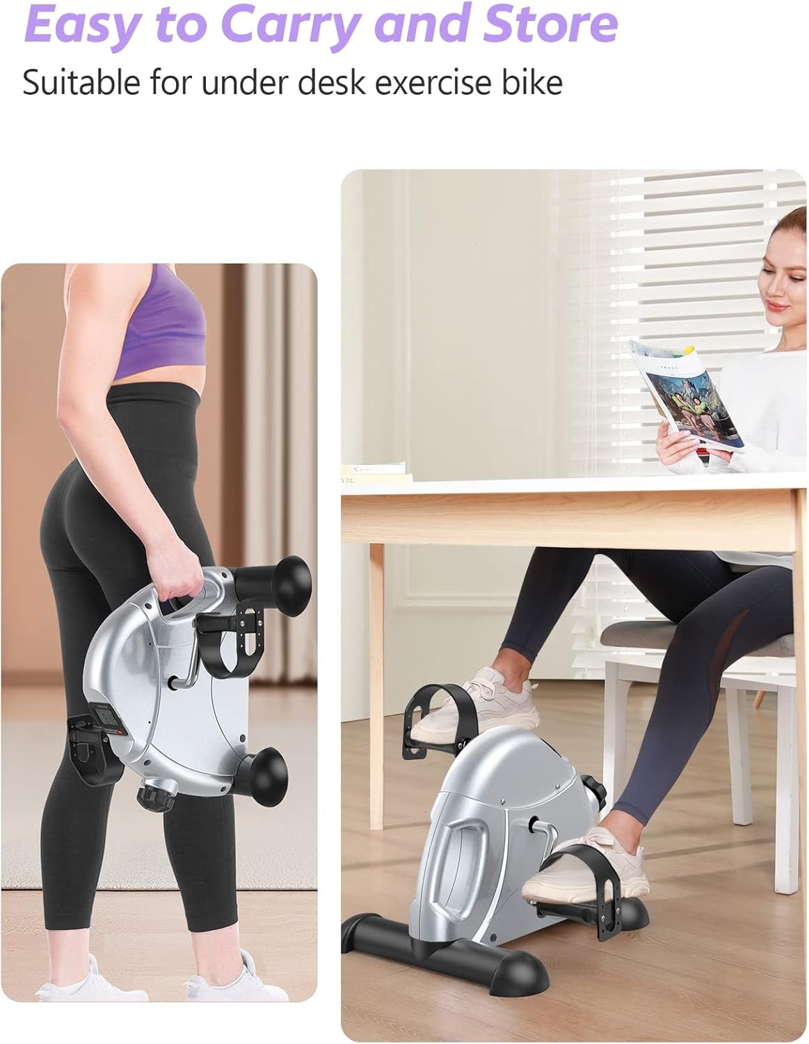 imageFEIERDUN Mini Exercise Bike Under Desk Bike Pedal Exerciser for ArmLeg Exercise Adjustable Magnetic Resistance Desk Cycle with LCD Screen Display for HomeOffice Workout Silver