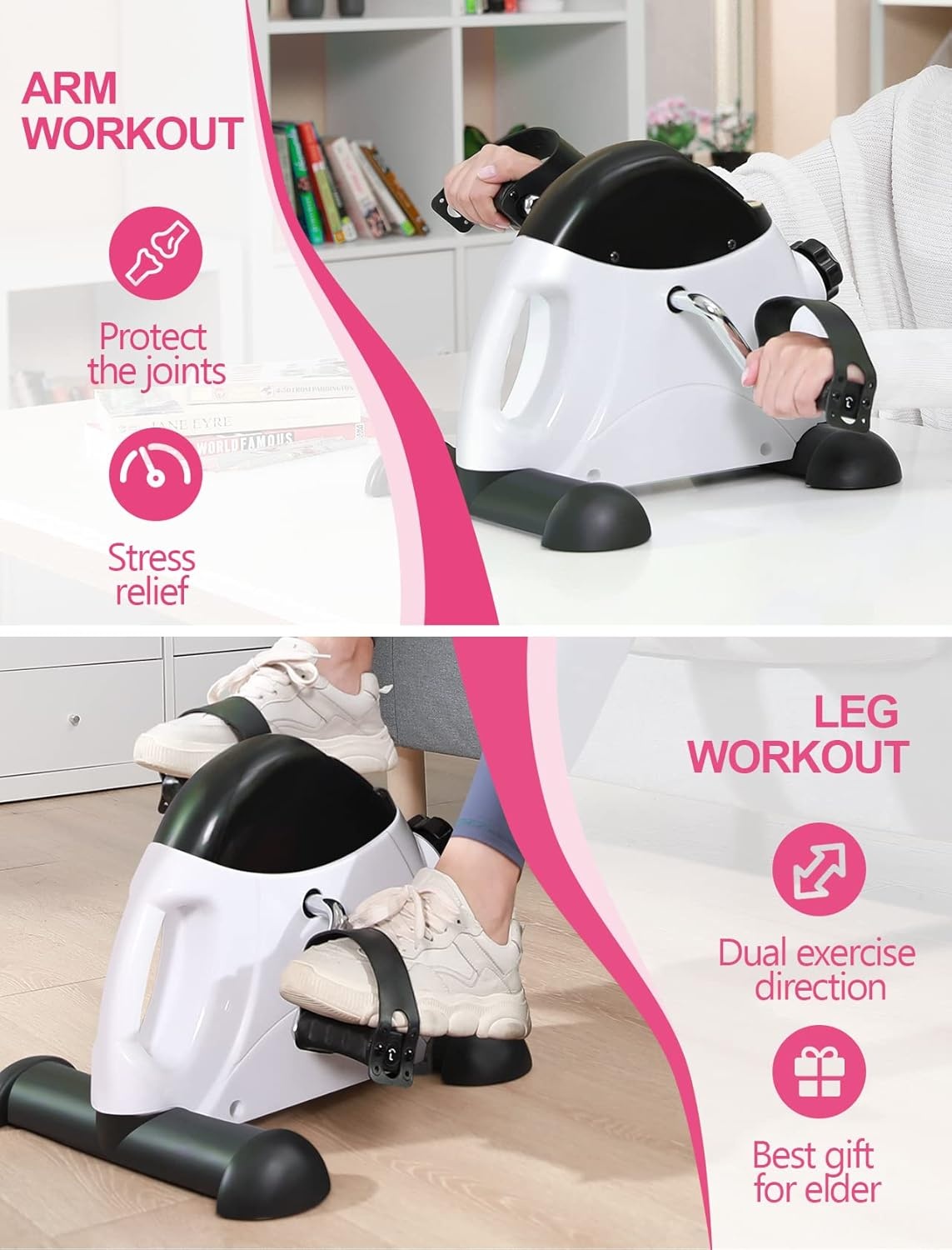 imageFEIERDUN Mini Exercise Bike Under Desk Bike Pedal Exerciser for ArmLeg Exercise Adjustable Magnetic Resistance Desk Cycle with LCD Screen Display for HomeOffice Workout New White
