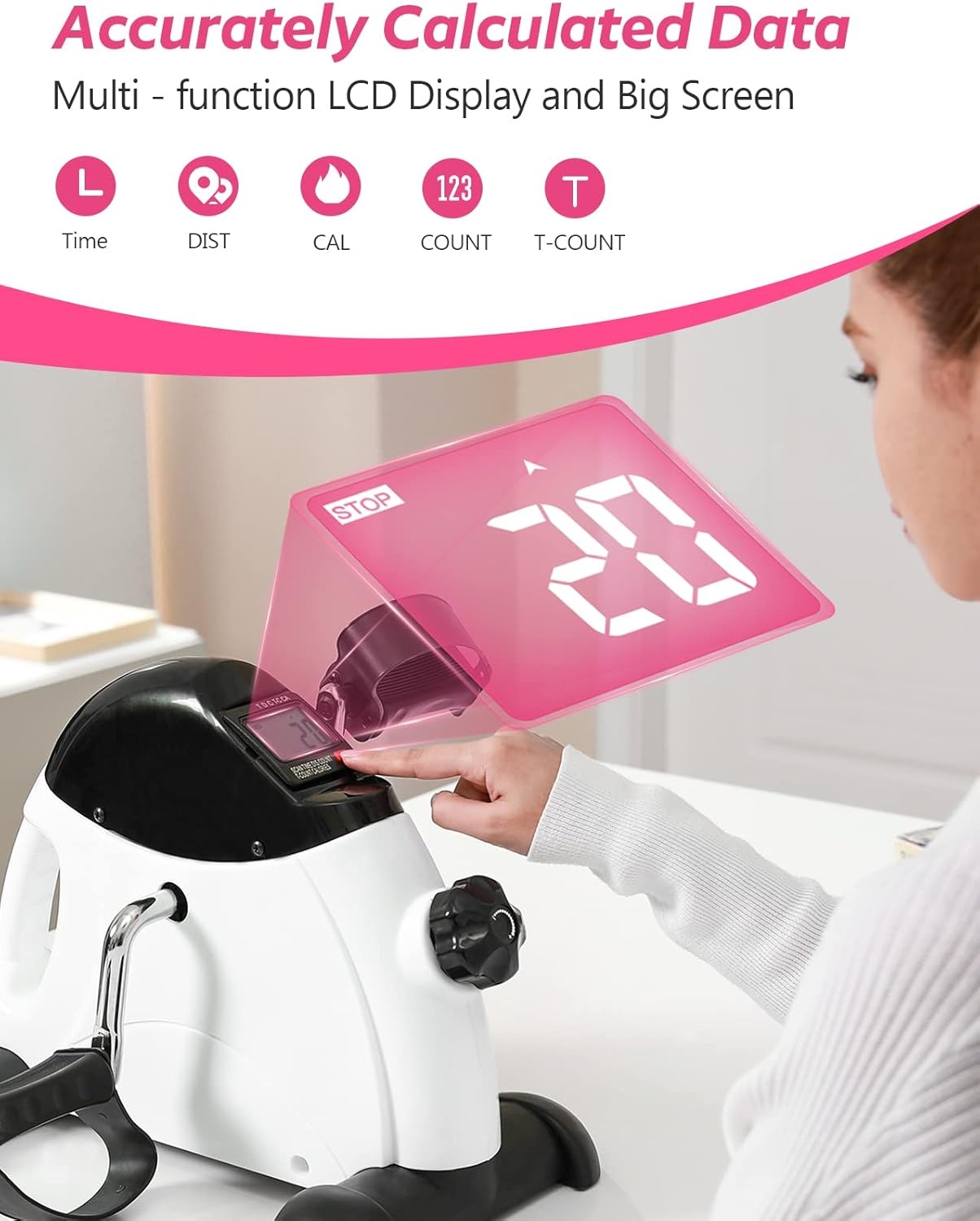 imageFEIERDUN Mini Exercise Bike Under Desk Bike Pedal Exerciser for ArmLeg Exercise Adjustable Magnetic Resistance Desk Cycle with LCD Screen Display for HomeOffice Workout New White