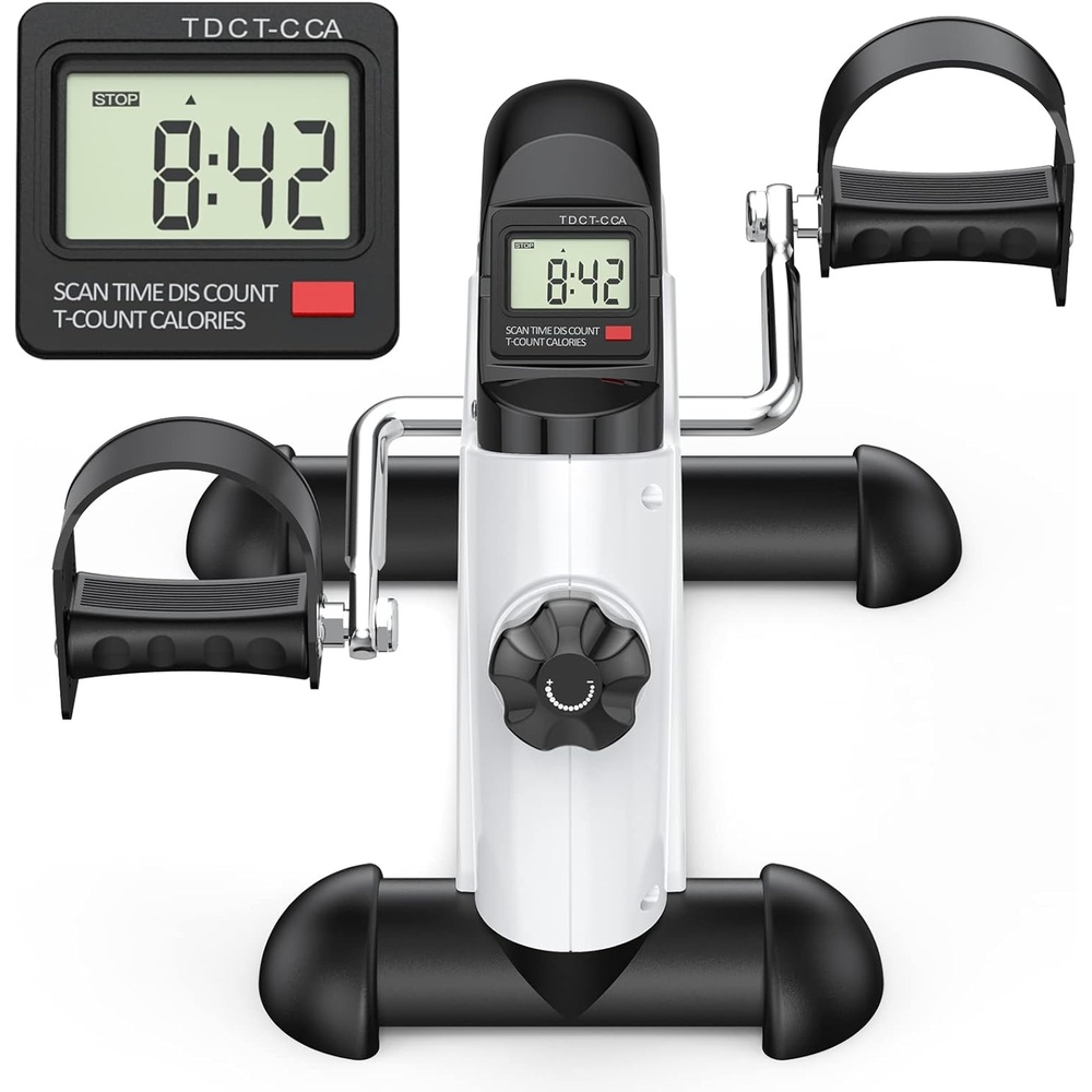 imageFEIERDUN Mini Exercise Bike Under Desk Bike Pedal Exerciser for ArmLeg Exercise Adjustable Magnetic Resistance Desk Cycle with LCD Screen Display for HomeOffice Workout New White