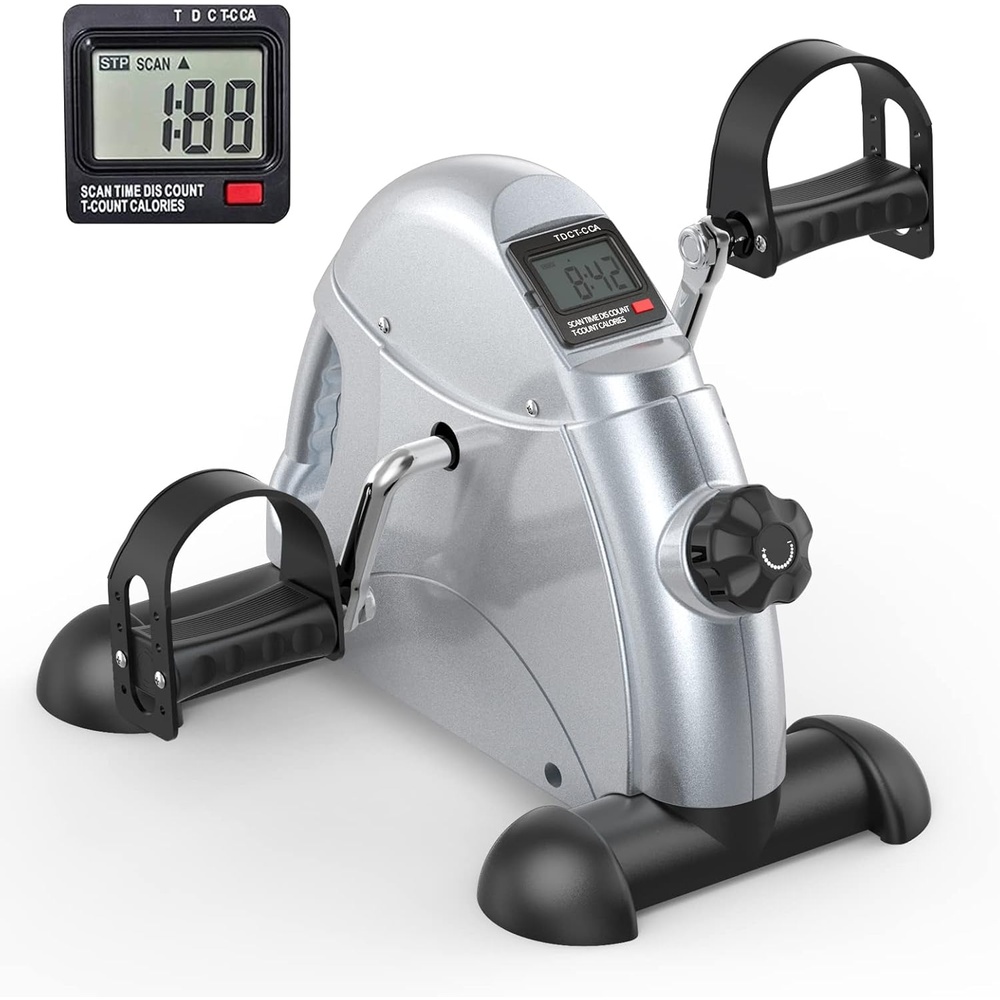 imageFEIERDUN Mini Exercise Bike Under Desk Bike Pedal Exerciser for ArmLeg Exercise Adjustable Magnetic Resistance Desk Cycle with LCD Screen Display for HomeOffice Workout Silver