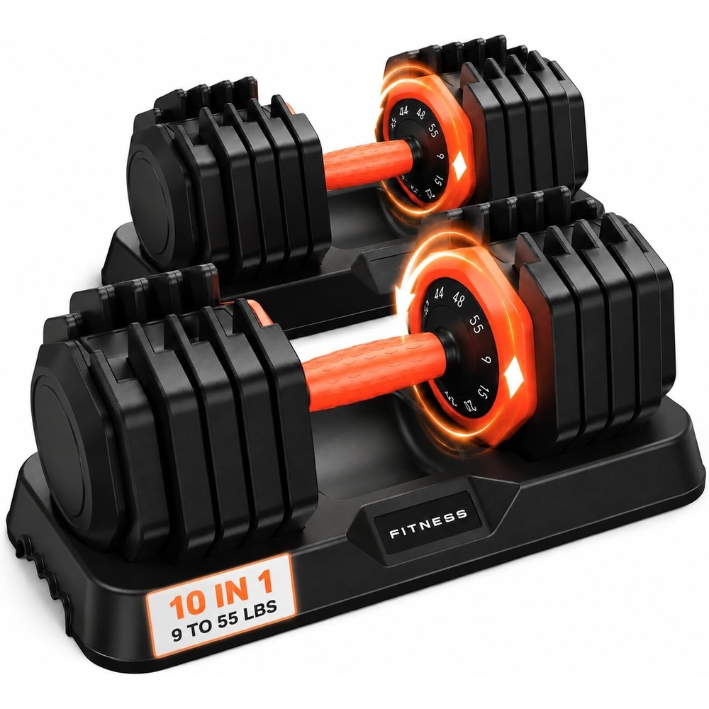 image:imageFEIERDUN DB1 QuickDial Adjustable Dumbbell Set Adjustable Free Weights with Storage Box 110lb105lb50lbs Quick Change for Drop Set NonSlip Handles Weight Set For Home Gym Suit both Men and Women10 Weights110LB Total55lb Pair