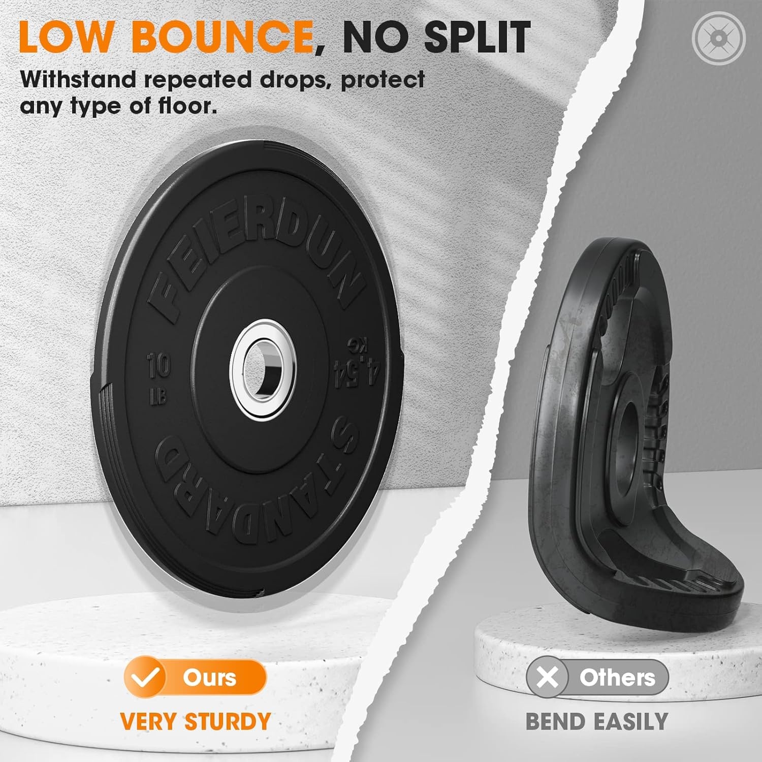 image:imageFEIERDUN Color Bumper Plate Set 2Inch Olympic Weight Plates Low Bounce Rubber Barbell Plates with Stainless Steel Insert for Weightlifting Strength Training CrossFit amp Home Gym 10LB370LBR 340LBS SET