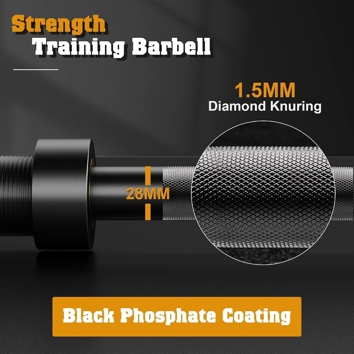 image:imageFEIERDUN 7FT Olympic Barbell 1900LBS Strength Training Bar for Weight lifting Alloy Steel Center knurl Suitable for 2 inch Plates