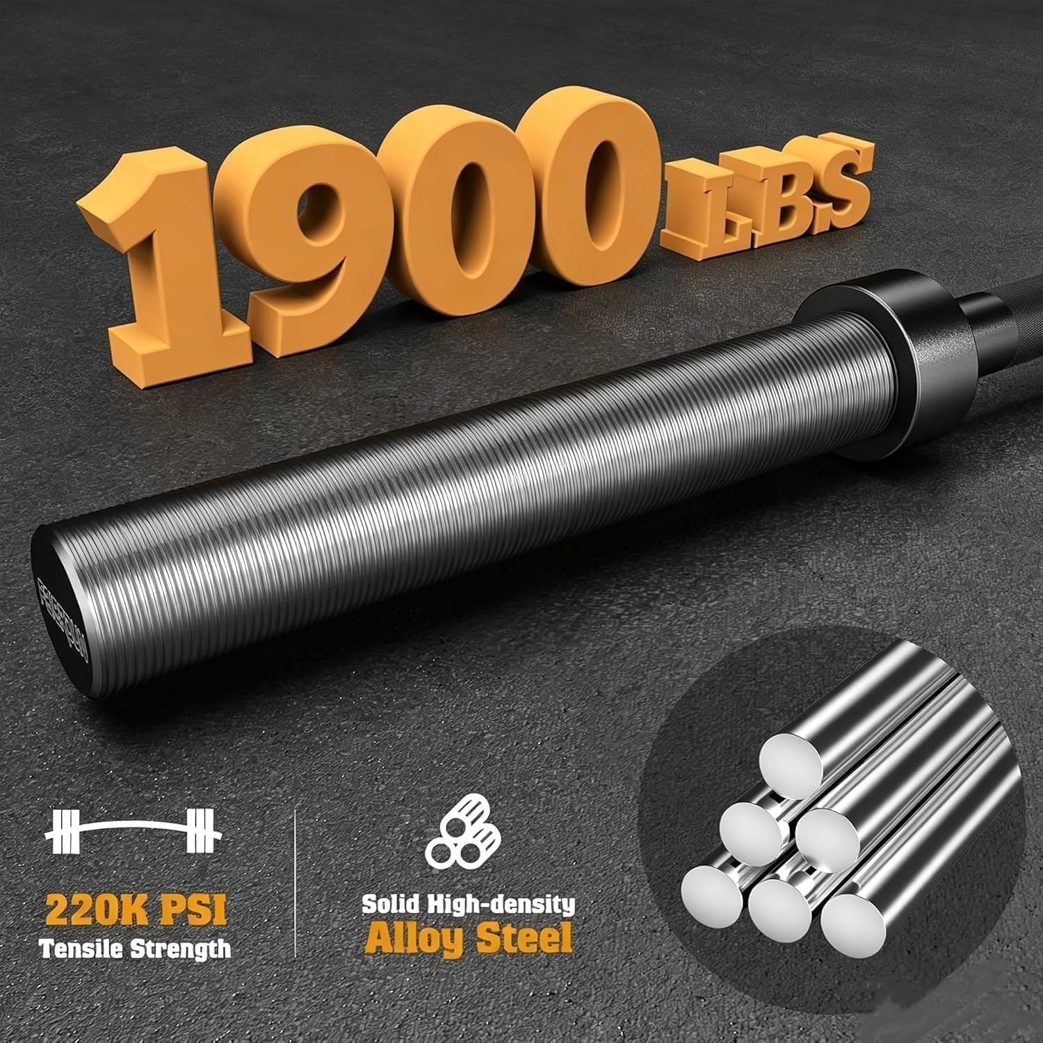 image:imageFEIERDUN 7FT Olympic Barbell 1900LBS Strength Training Bar for Weight lifting Alloy Steel Center knurl Suitable for 2 inch Plates