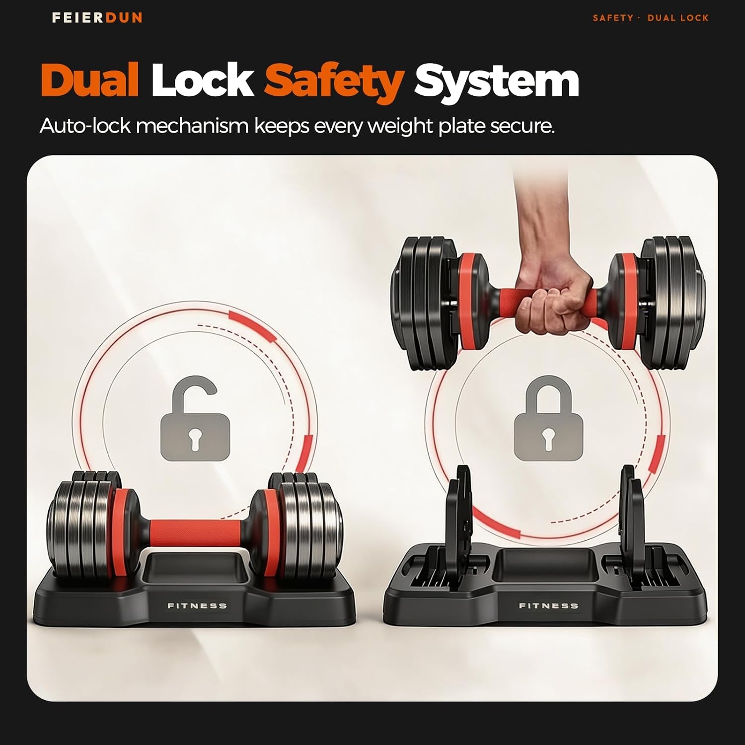image:imageFEIERDUN Adjustable Dumbbell Set Weight Set for Home Gym 510in1 Free Weight Adjustable Dumbbells Single Hand Twist Adjust with NonSlip Handles 90 Space Saving Strength Training for both MenampWomen5 Weight Settings 55 LBPair 110 LB Total