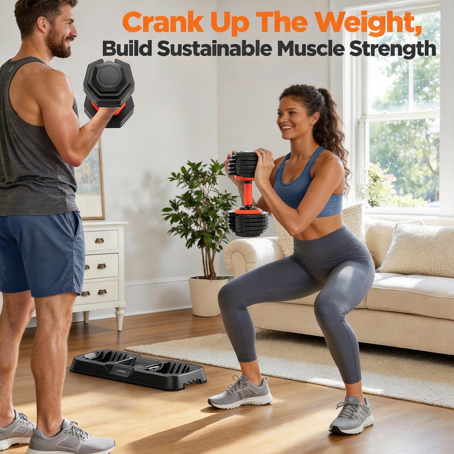 image:imageFEIERDUN Adjustable Dumbbell Set Weight Set for Home Gym 510in1 Free Weight Adjustable Dumbbells Single Hand Twist Adjust with NonSlip Handles 90 Space Saving Strength Training for both MenampWomen10 Weight Settings 55 LBPair 110 LB Total