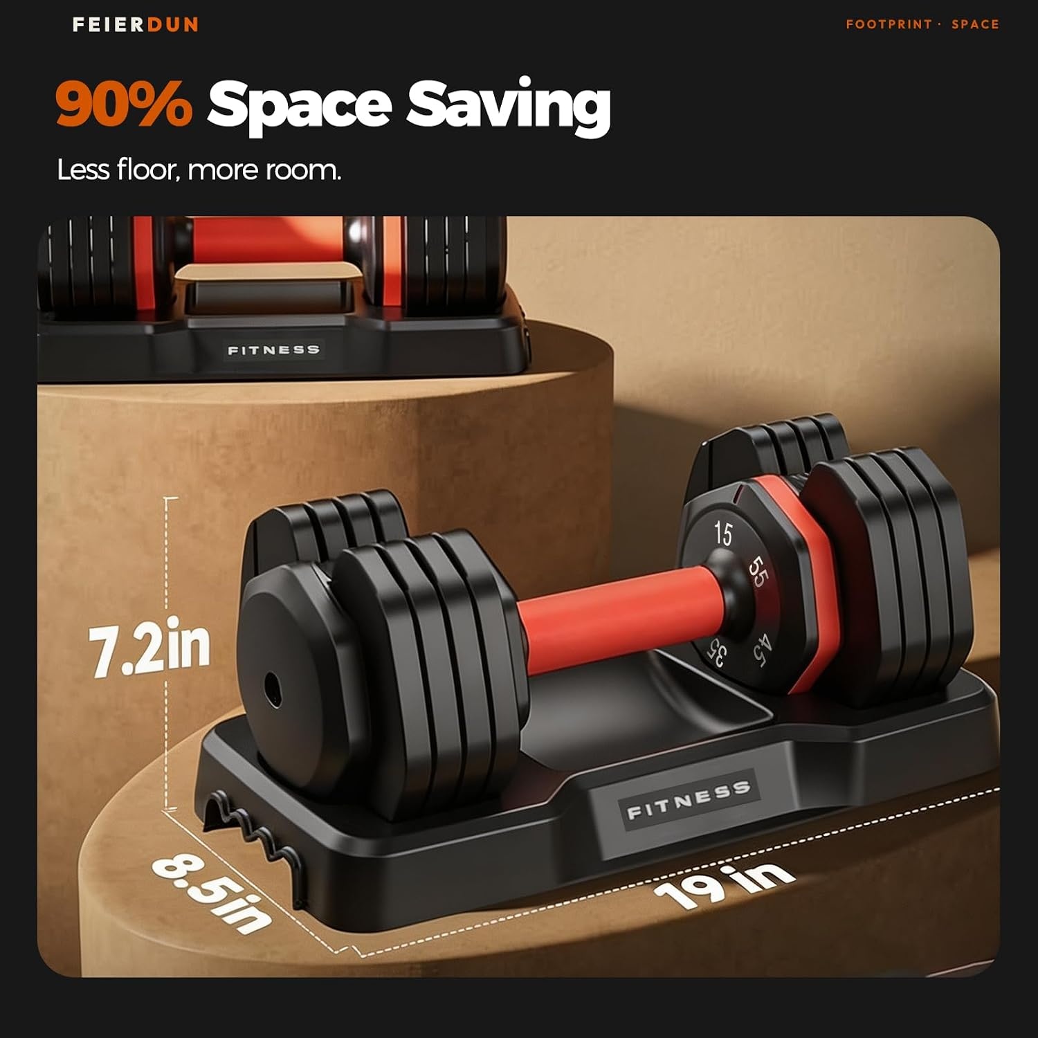 image:imageFEIERDUN Adjustable Dumbbell Set Weight Set for Home Gym 510in1 Free Weight Adjustable Dumbbells Single Hand Twist Adjust with NonSlip Handles 90 Space Saving Strength Training for both MenampWomen5 Weight Settings 55 LBPair 110 LB Total